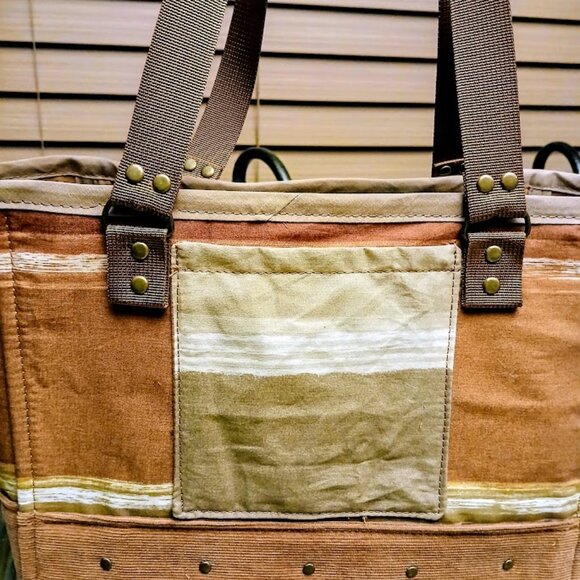 New Western Tote Shopper shoulder Bag Purse Rust Beige Double handle Carryall - Picture 7 of 10